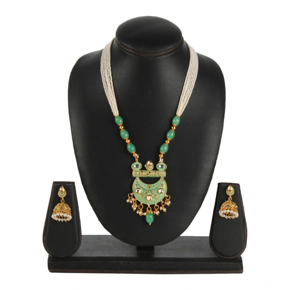 Generic Women's Rose Gold Plated Alloy Necklace & Earings Set (Green)