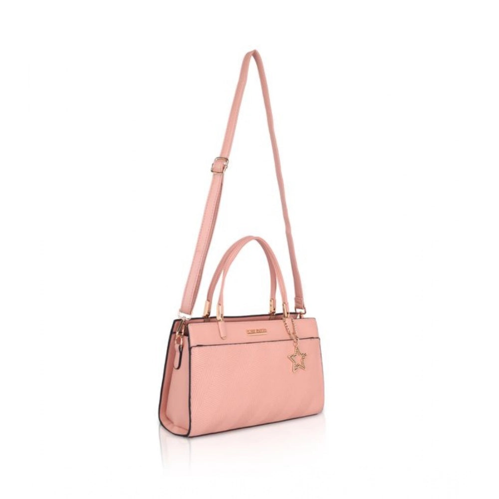 Generic Women's Faux Leather Textured Adjustable Long Belt Handbag (Pink)