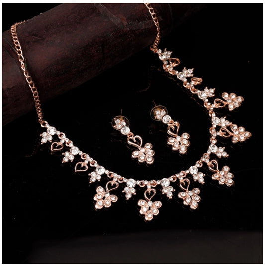 Generic Women's Rose Gold Plated Brass Necklace &amp; Earings Set (Gold)