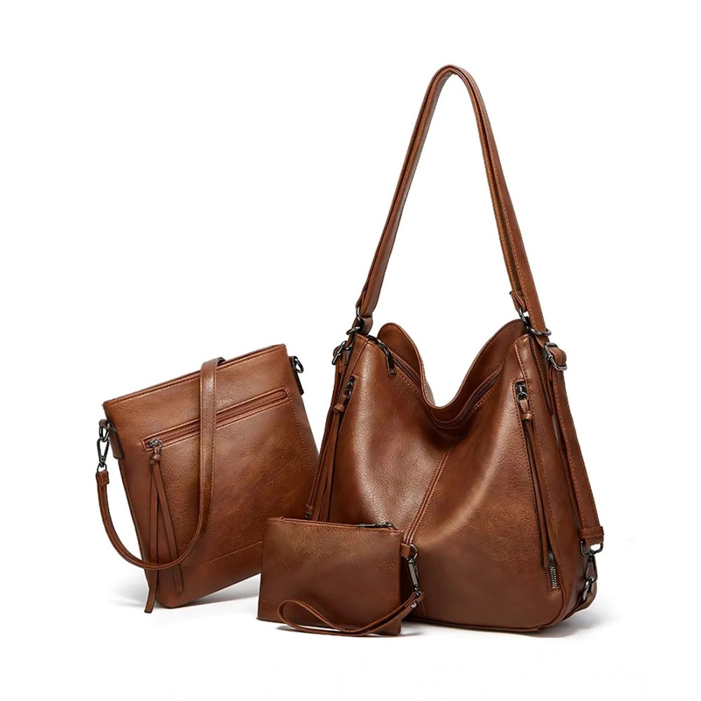 Generic Women's PU Leather Medium Shoulder Zipper Handbag (Brown)