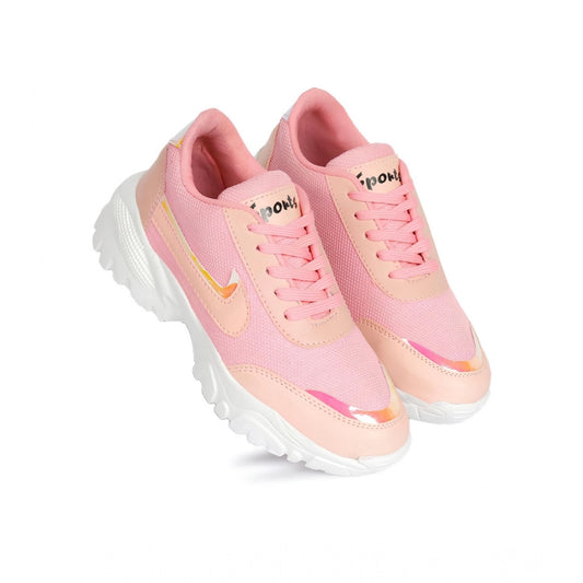 Generic Women's Casual Mesh Printed Lace-Ups Shoes (Pink)