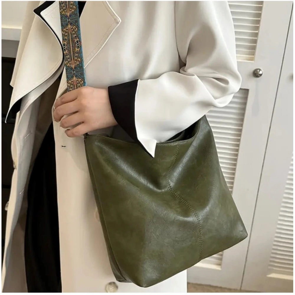 Generic Women's PU Leather Zipper Handbag (Green)